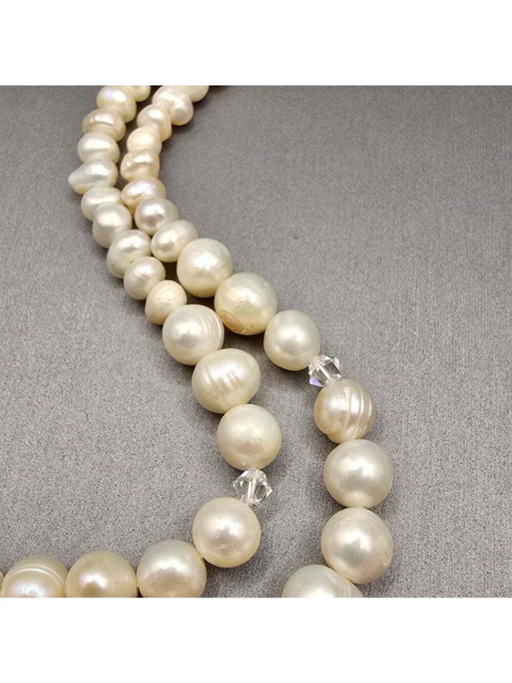 VTG White Graduated Baroque Pearl Necklace 22" Sterling Toggle Crystal Accents - Picture 4 of 13